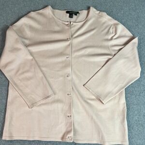Lauren By Ralph Lauren XL Silk Blend Blush Pink Cardigan Knit Pearl Buttons